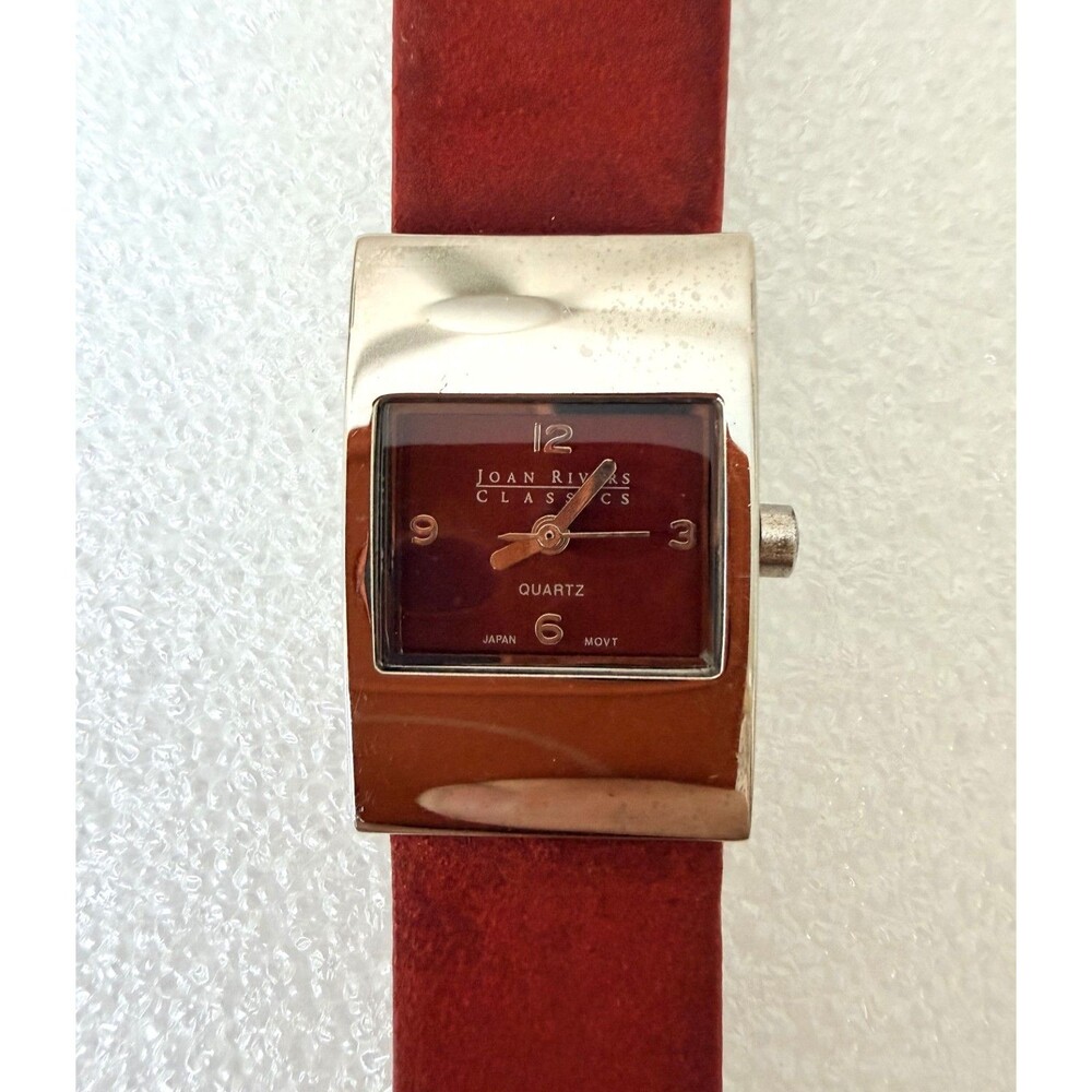 Vintage Joan Rivers Classics Minimalist Red Dial Watch Red Genuine Suede Strap